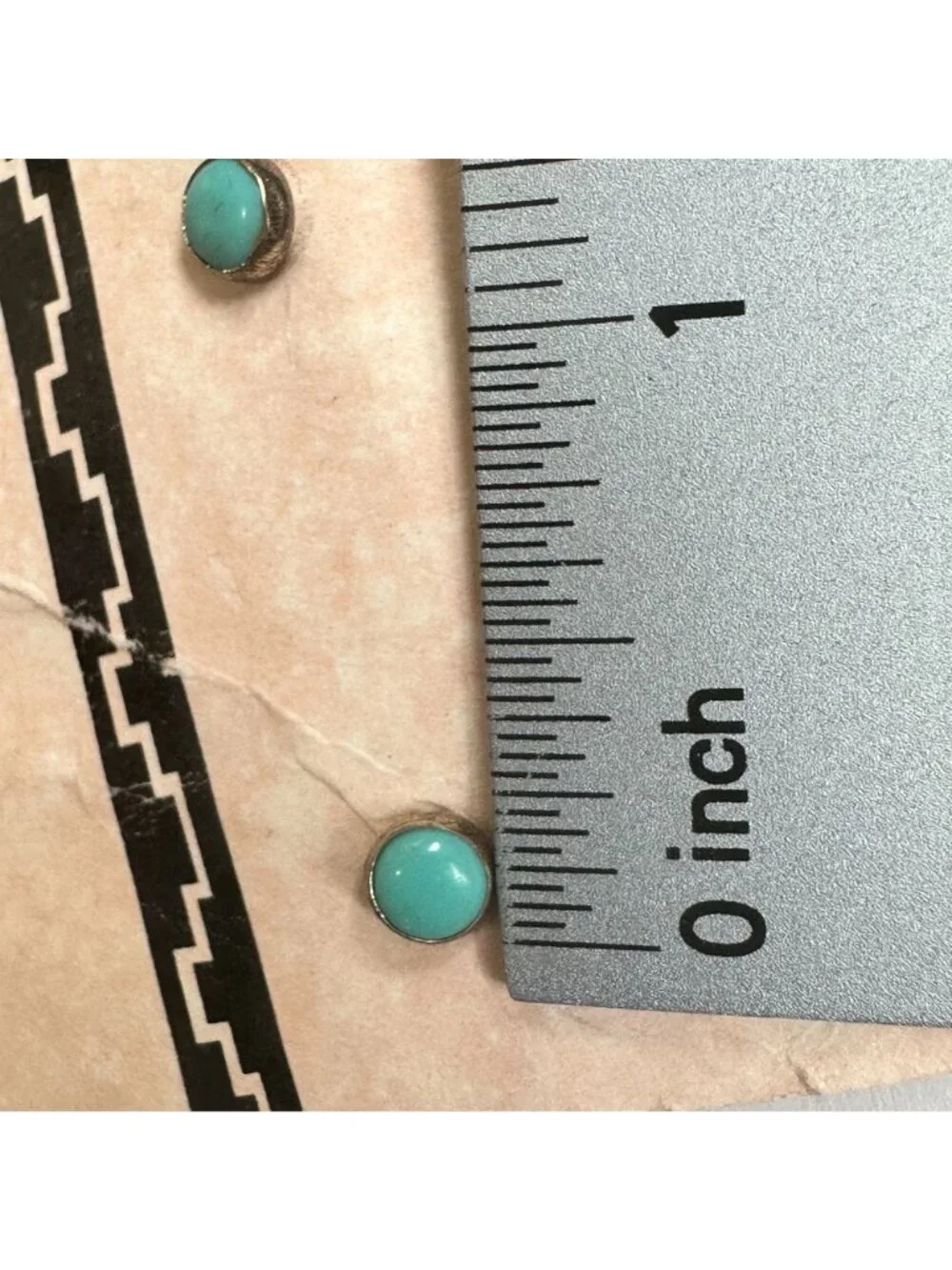Vintage Turquoise Sterling Silver Stud Earrings With Southwestern Design - Picture 3 of 4
